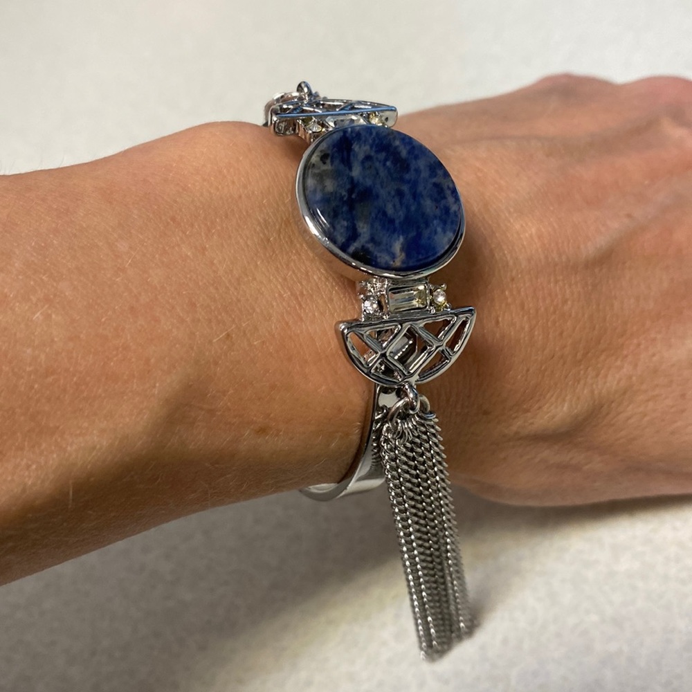 Silver and blue cuff bracelet